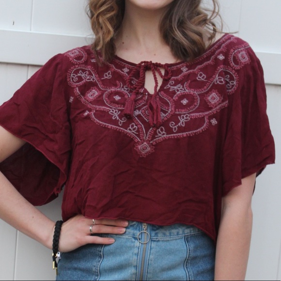 Tops - Maroon Boho Crop Top